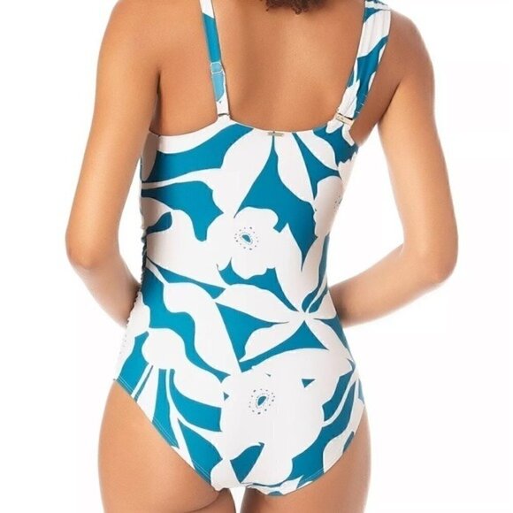 ANNE COLE Asymmetric Floral-Print One-Piece Swimsuit swimwear New TEPT size 10 - Picture 6 of 16